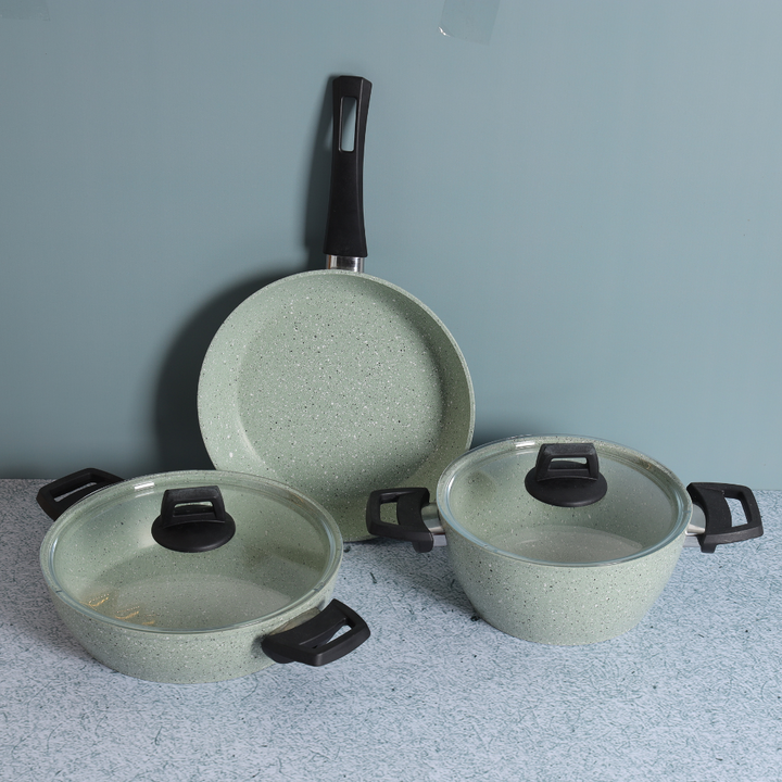 Scoria Granite Coated Cookware Set, Aluminium Pot and Pan