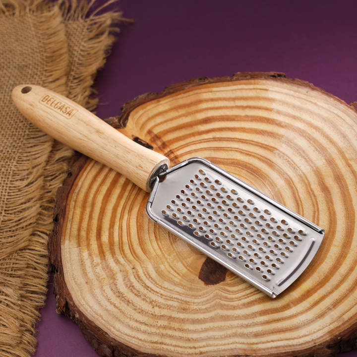 Stainless Steel Grater with Wooden Handle, High-Quality Flat Grater