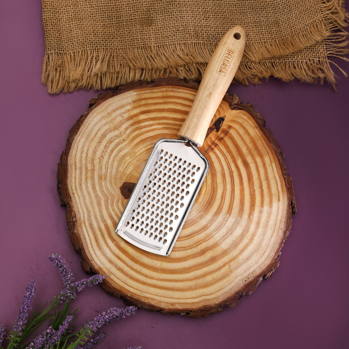 Stainless Steel Grater with Wooden Handle, High-Quality Flat Grater