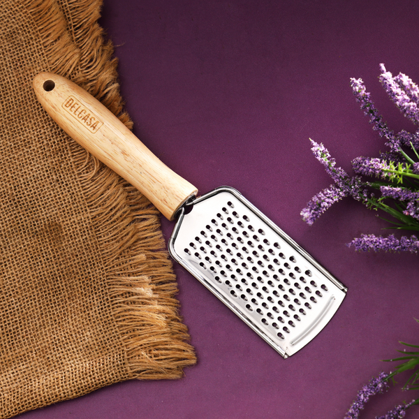 Stainless Steel Grater with Wooden Handle, High-Quality Flat Grater
