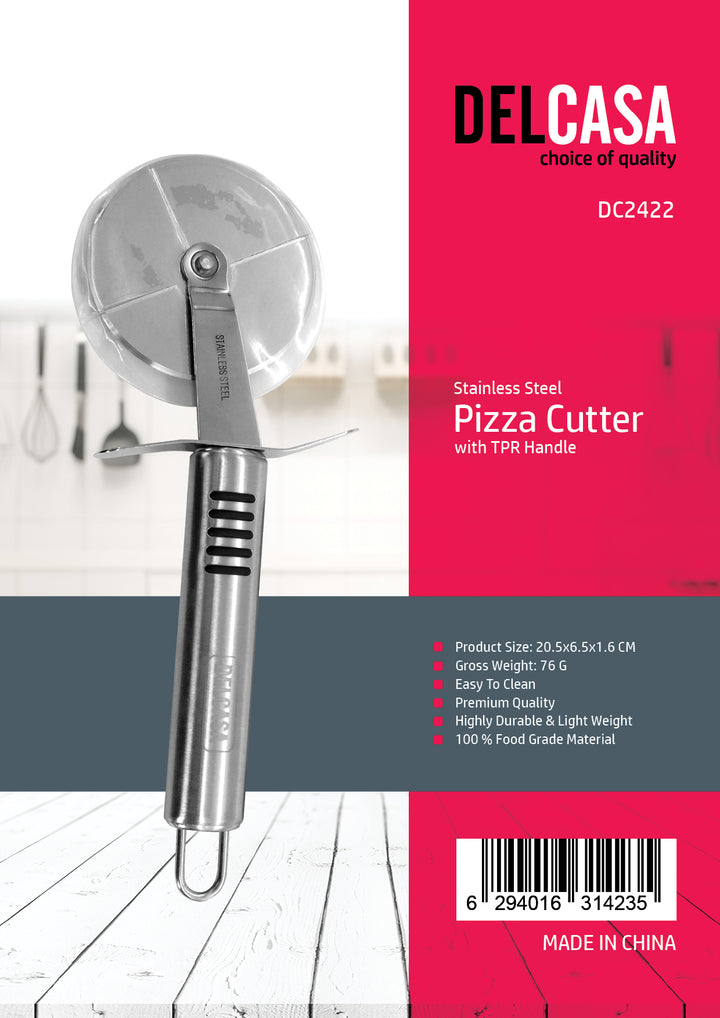 Stainless Steel Pizza Cutter with TPR Handle | Multi-Use Pastry Slicer | Delcasa DC2422