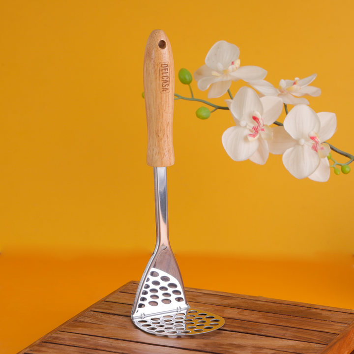 Stainless Steel Potato Masher With Wooden Handle