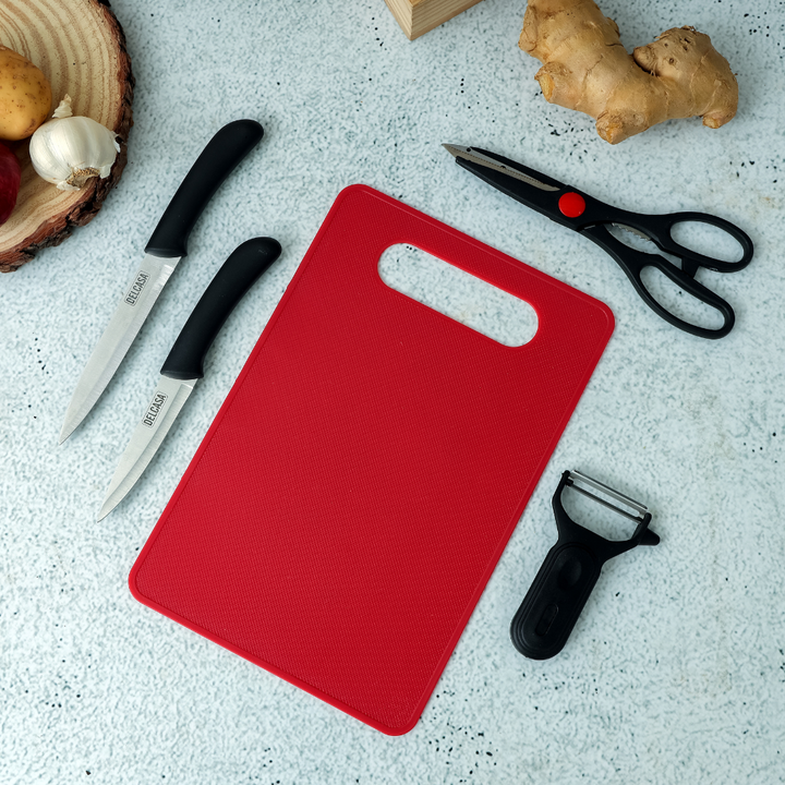 Stainless Steel & Polymer Plastic Set Includes Vegetable Peeler, Food Scissor, Cutting Board, Knife for Kitchen