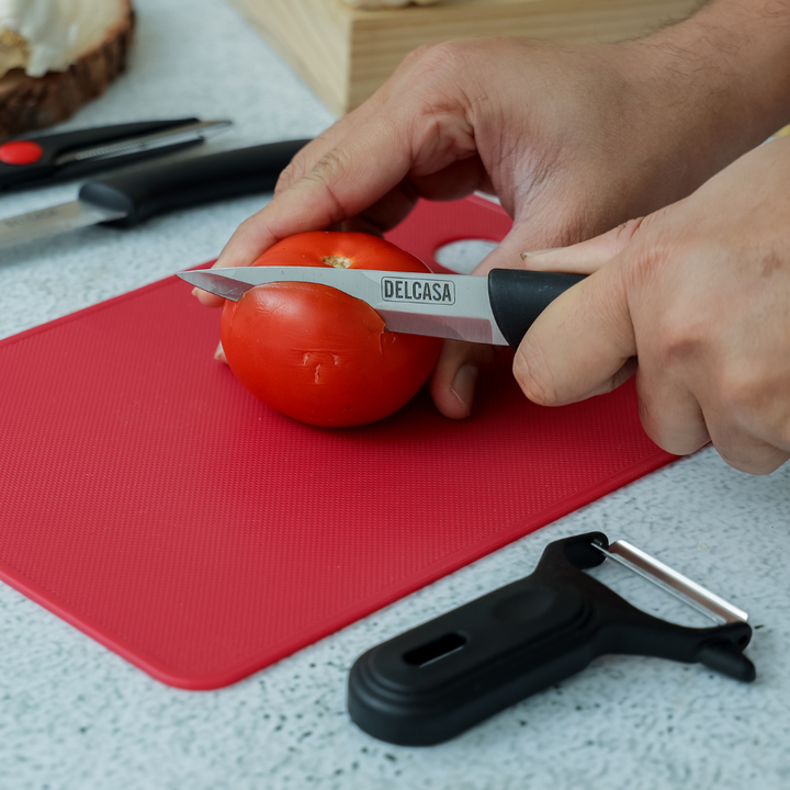 Stainless Steel & Polymer Plastic Set Includes Vegetable Peeler, Food Scissor, Cutting Board, Knife for Kitchen