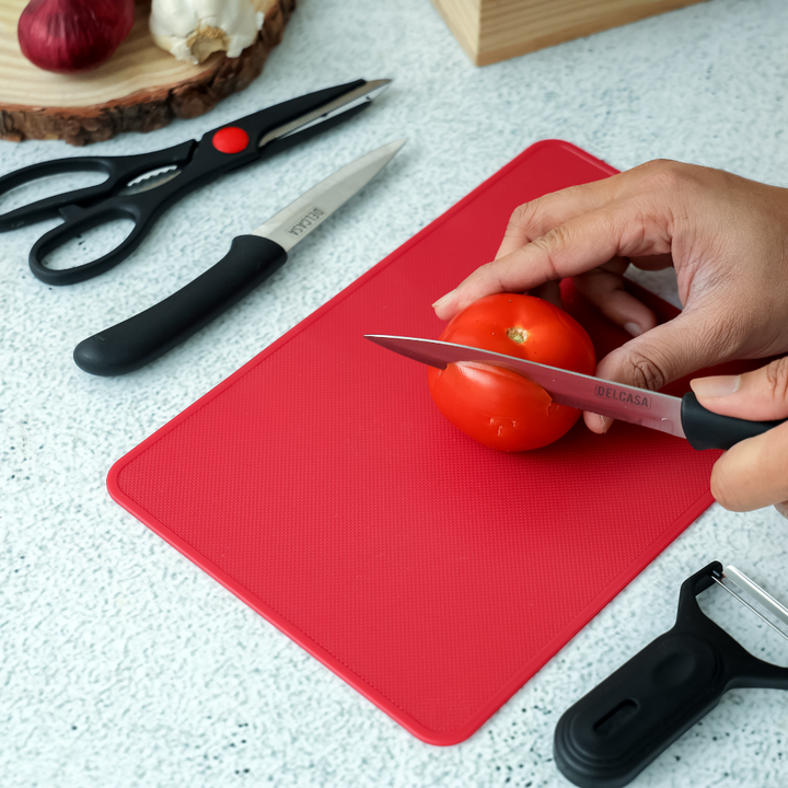 Stainless Steel & Polymer Plastic Set Includes Vegetable Peeler, Food Scissor, Cutting Board, Knife for Kitchen