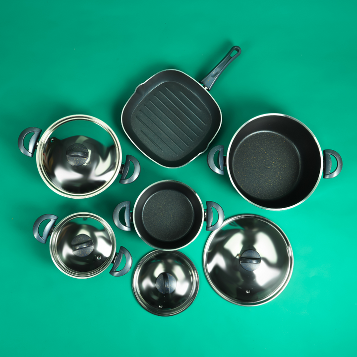 Wonder Chef Non-Stick Aluminium Cookware with Granite Coating Cookware Set of 9Pcs