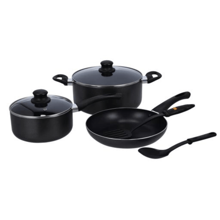 Aluminium Cookware Set - 7pcs, Non - Stick Coated, SS Framed - Souk Al RasCookware Sets