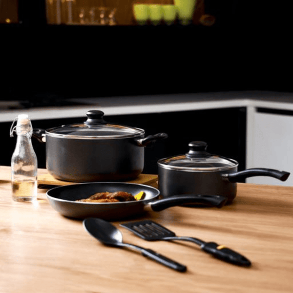 Aluminium Cookware Set - 7pcs, Non - Stick Coated, SS Framed - Souk Al RasCookware Sets