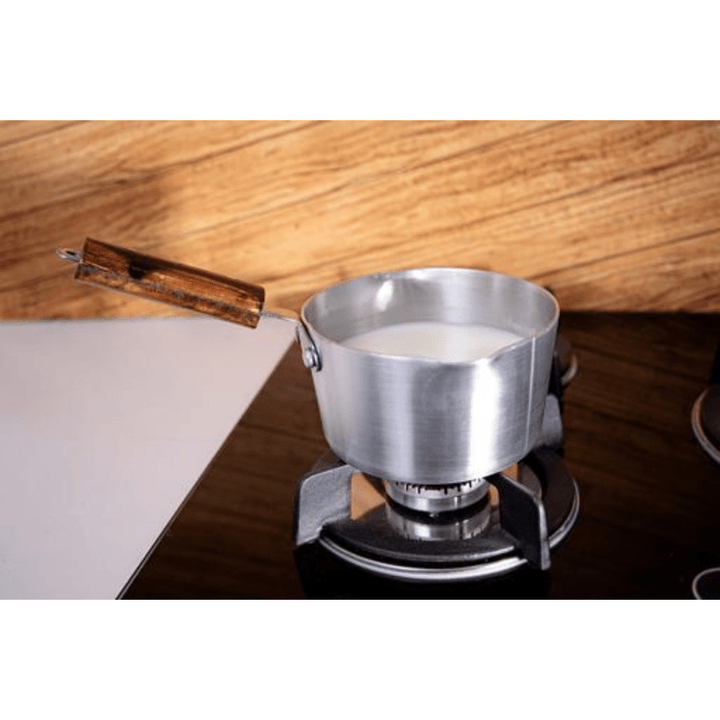 Aluminium Milk Pan with Wooden Handle and Pouring Spout - 18cm - Souk Al RasPots & Pans