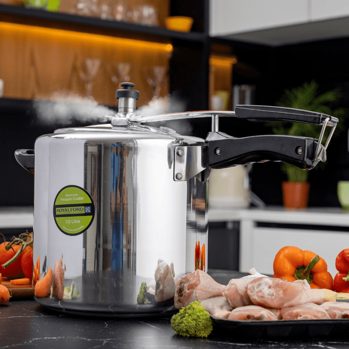 ALuminium Pressure Cooker 7L | Extra Gasket, Safety Valve | Durable, Comfortable Handles | Steaming, Cooking - Souk Al RasPressure Cookers & Canners