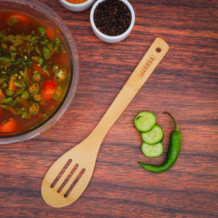 Bamboo Slotted Cooking & Frying Spoon - Resists High Heat & Corrosion - Safe for Use on Pots & Pans - Perfect for Frying, Serving, & Cooking - Souk Al RasDinnerware