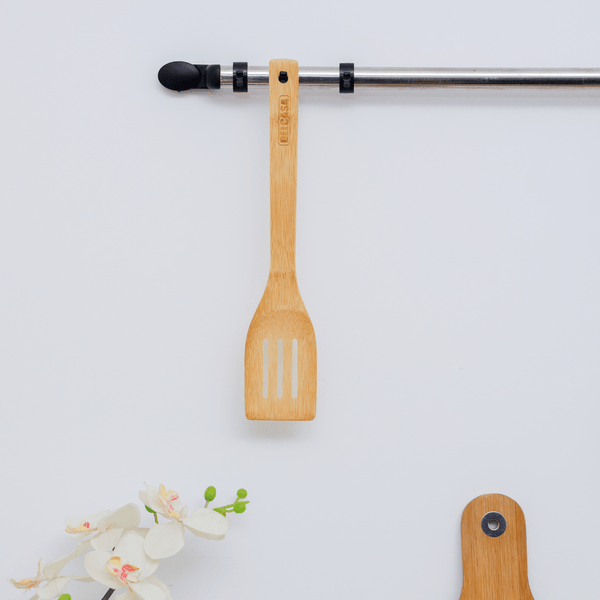 Bamboo Slotted Turner, Natural Bamboo Spoon - Souk Al RasCooking Utensils