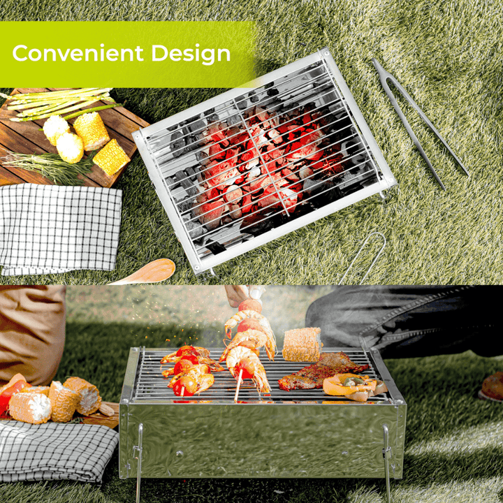 Barbecue Stand with Grill, Durable Stainless - Steel BBQ 36x26x17CM - Souk Al RasCamping Tools