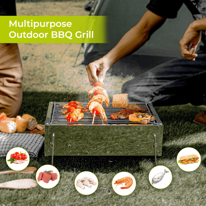 Barbecue Stand with Grill, Durable Stainless - Steel BBQ 36x26x17CM - Souk Al RasCamping Tools