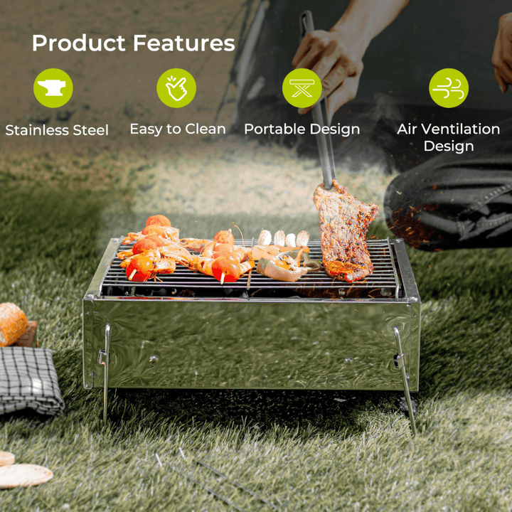 Barbecue Stand with Grill, Durable Stainless - Steel BBQ 36x26x17CM - Souk Al RasCamping Tools