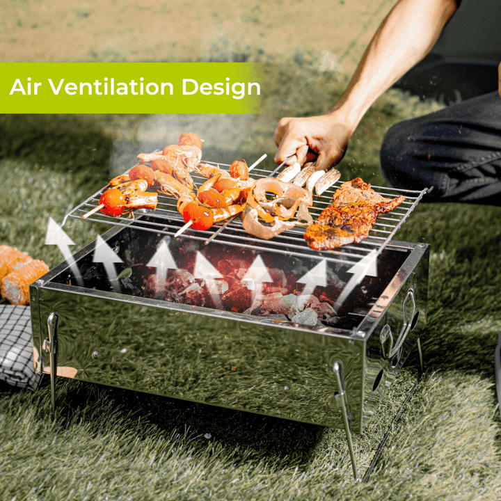 Barbecue Stand with Grill, Durable Stainless - Steel BBQ 36x26x17CM - Souk Al RasCamping Tools