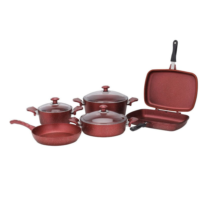 Chef Mark Granite Coated Cookware Set, Forged Aluminum & Tempered Glass 9 - Piece - Souk Al RasCookware Sets