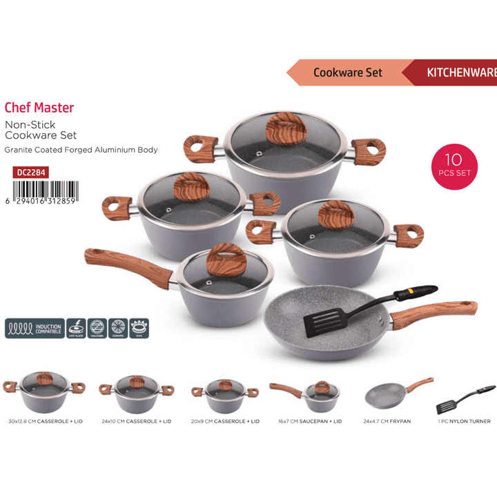 Chef Master Forged Aluminium Cookware Set with 5 Layers Granite Non - Stick Coated 10 PCS - Souk Al RasCookware Sets