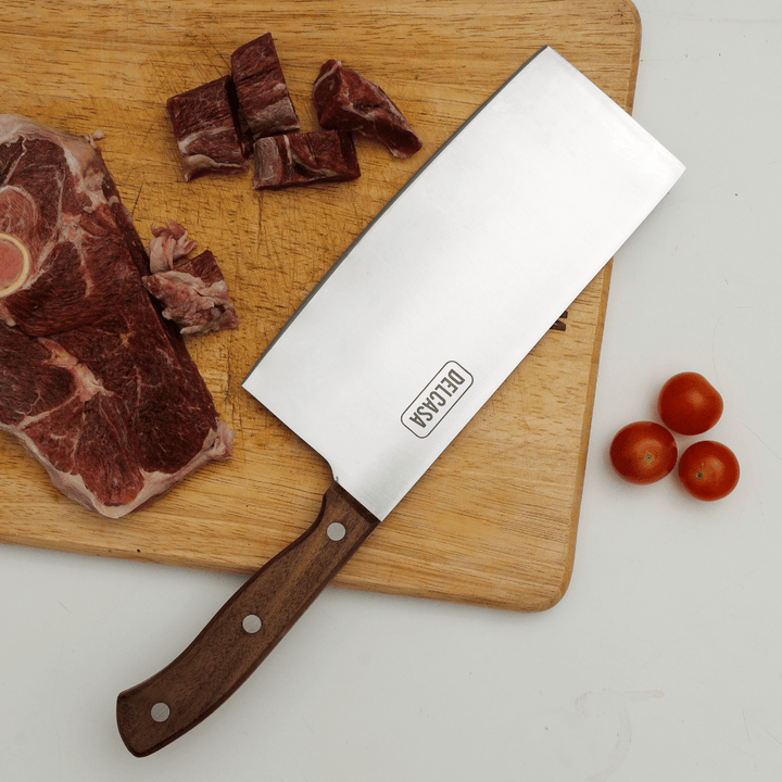 Cleaver Knife, Sharpe Stainless Steel Blade, Walnut Wood Handle 19CM - Souk Al RasCutlery & Flatware