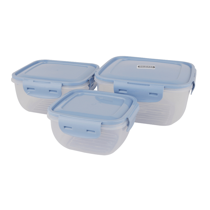 Cook & Lock Square Container Set, Leak Proof Lid, 3Pcs (500, 900, 1500ML) - Souk Al RasFood Containers & Lunch Boxes