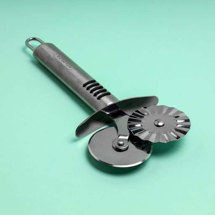 Double Stainless Steel Pizza Cutter with TRP Handle, Multi - Use Slicer | Elegant Design, Durable Construction | Food Grade Material - Souk Al RasKitchen Tools