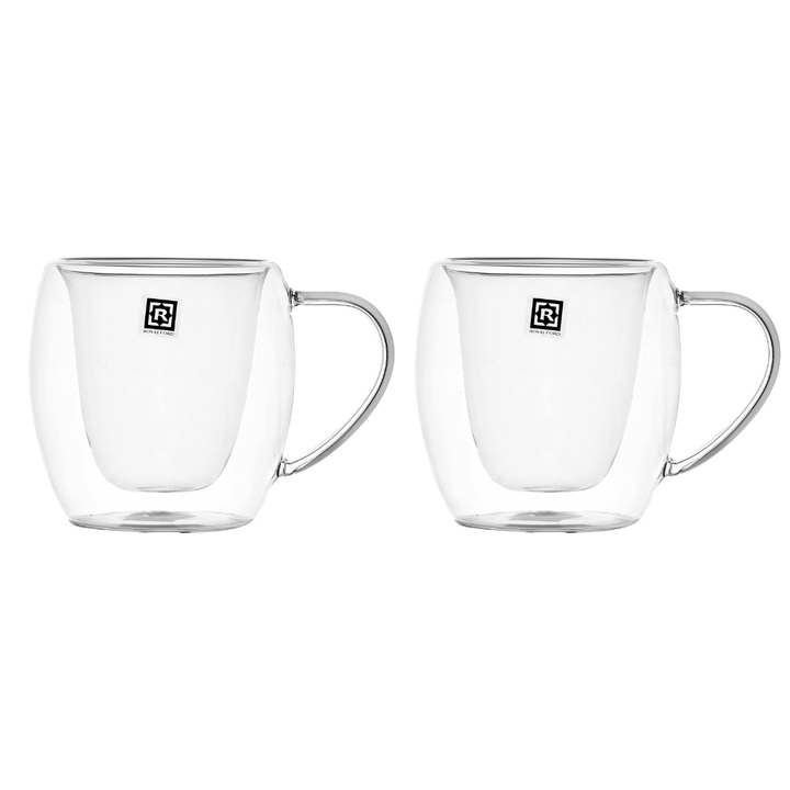 Double Wall Mug Set Borosilicate Glass Cups 300ml - Souk Al RasCups & Mugs