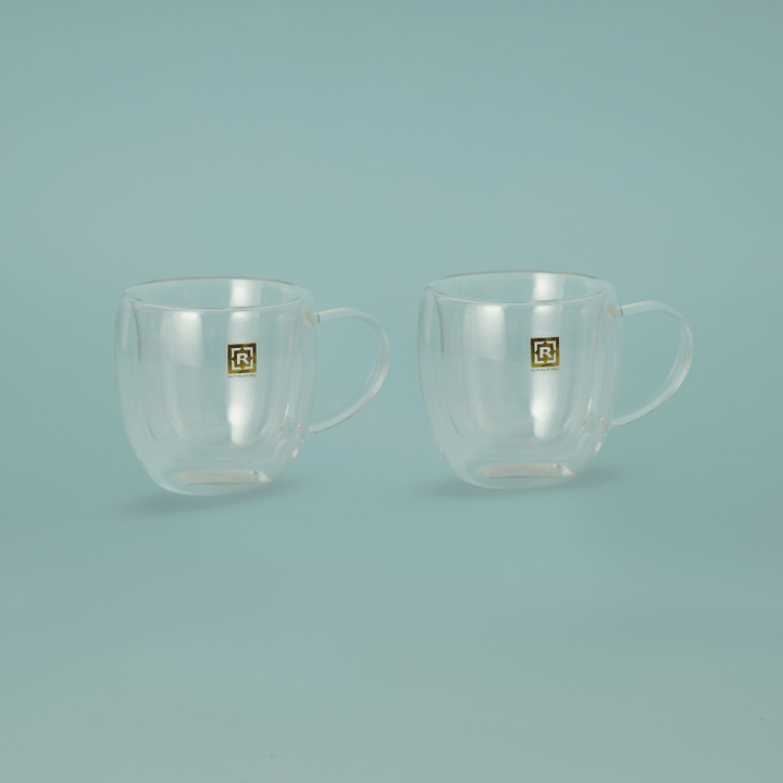 Double Wall Mug Set Borosilicate Glass Cups 300ml - Souk Al RasCups & Mugs