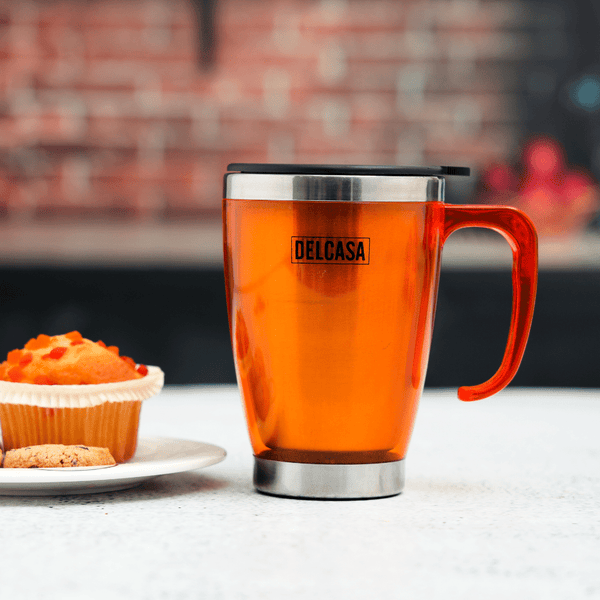 Double Wall Stainless Steel Insulated Coffee Mug with Handle, 400ML - Souk Al RasDrinkware