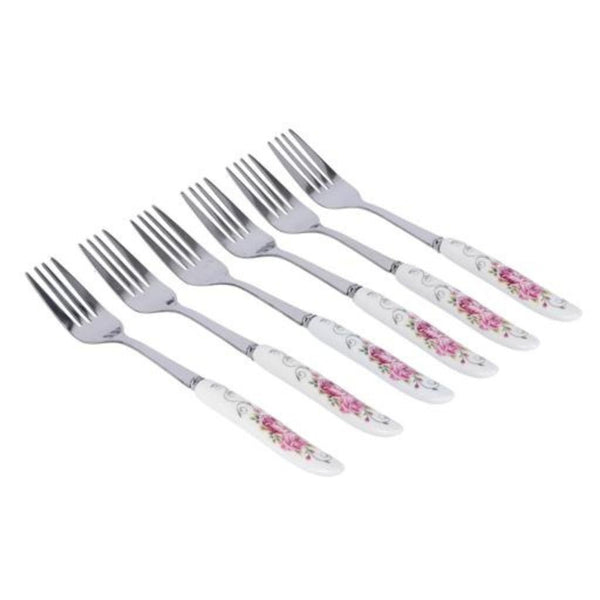 Floral Handle Pattern Stainless Steel Cake Forks - Set of 6 - Perfect for Dining - Souk Al RasDinnerware