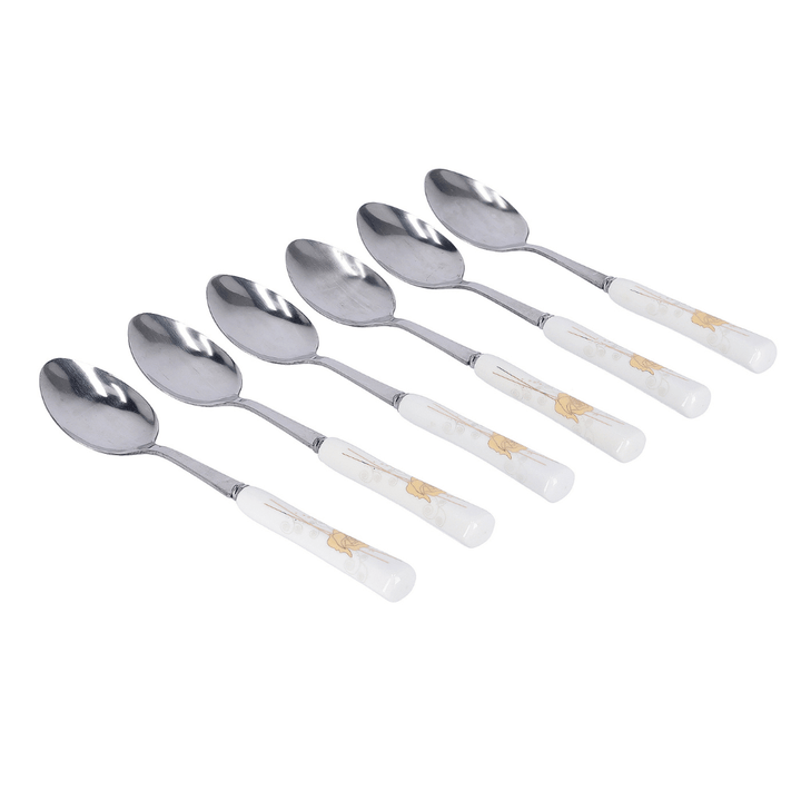 Floral Handle Pattern Stainless Steel Dinner Spoons, Perfect for Dining Set of 6 - Souk Al RasDinnerware