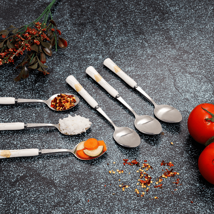 Floral Handle Pattern Stainless Steel Dinner Spoons, Perfect for Dining Set of 6 - Souk Al RasDinnerware