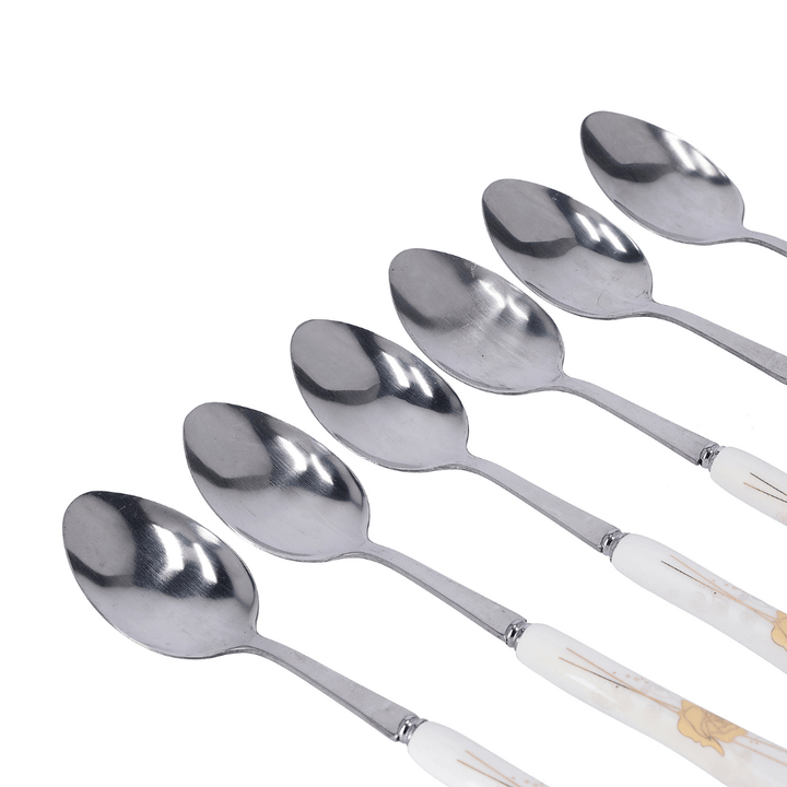 Floral Handle Pattern Stainless Steel Dinner Spoons, Perfect for Dining Set of 6 - Souk Al RasDinnerware