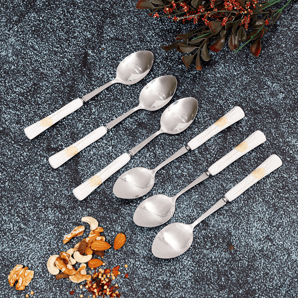 Floral Handle Pattern Stainless Steel Dinner Spoons, Perfect for Dining Set of 6 - Souk Al RasDinnerware