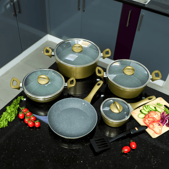 Forged Aluminium Non - Stick Pots & Pans, Cookware Set of 10Pcs - Souk Al RasCookware Sets