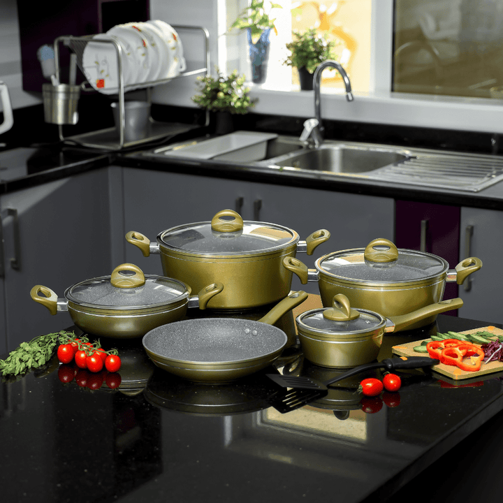 Forged Aluminium Non - Stick Pots & Pans, Cookware Set of 10Pcs - Souk Al RasCookware Sets