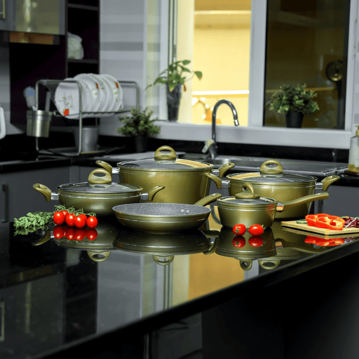 Forged Aluminium Non - Stick Pots & Pans, Cookware Set of 10Pcs - Souk Al RasCookware Sets