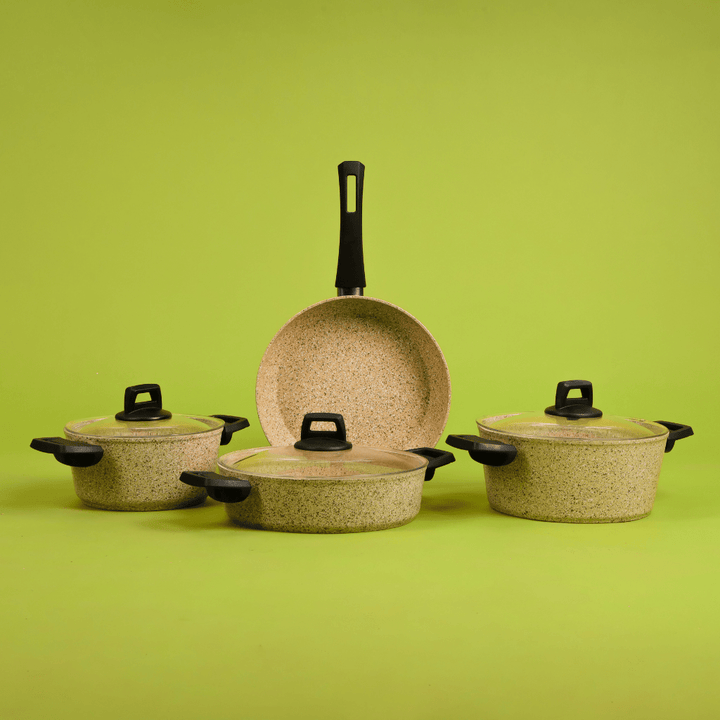 Gabbro Granite Coated Cookware Set, Aluminium Pot and Pan 7pcs - Souk Al RasCookware Sets