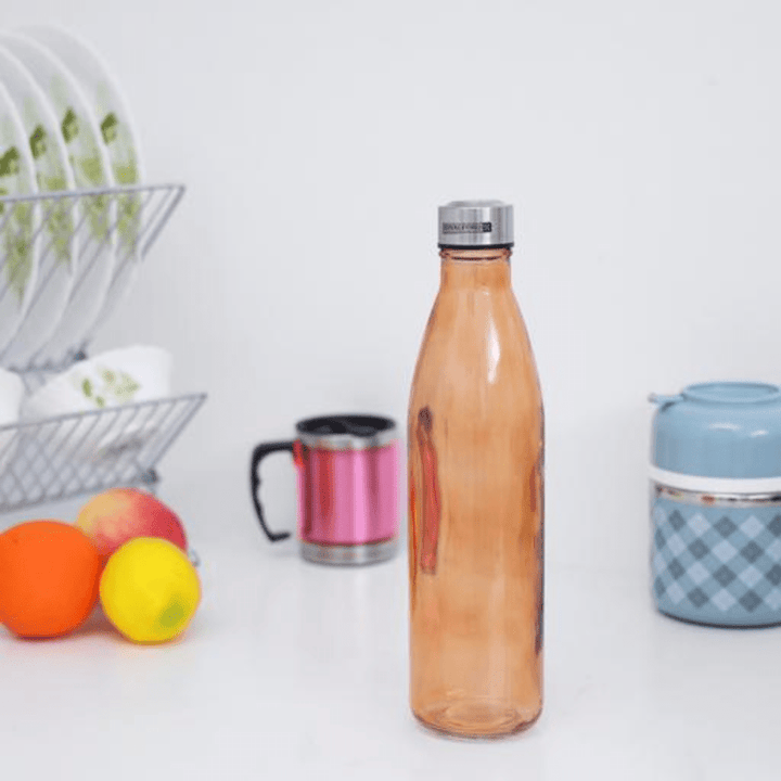 Glass Bottle with Portable Steel Cap - Lead - Free, Travel Flask 1 - Liter - Souk Al RasWater Bottles