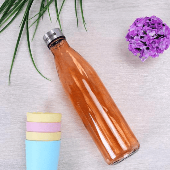Glass Bottle with Portable Steel Cap - Lead - Free, Travel Flask 1 - Liter - Souk Al RasWater Bottles