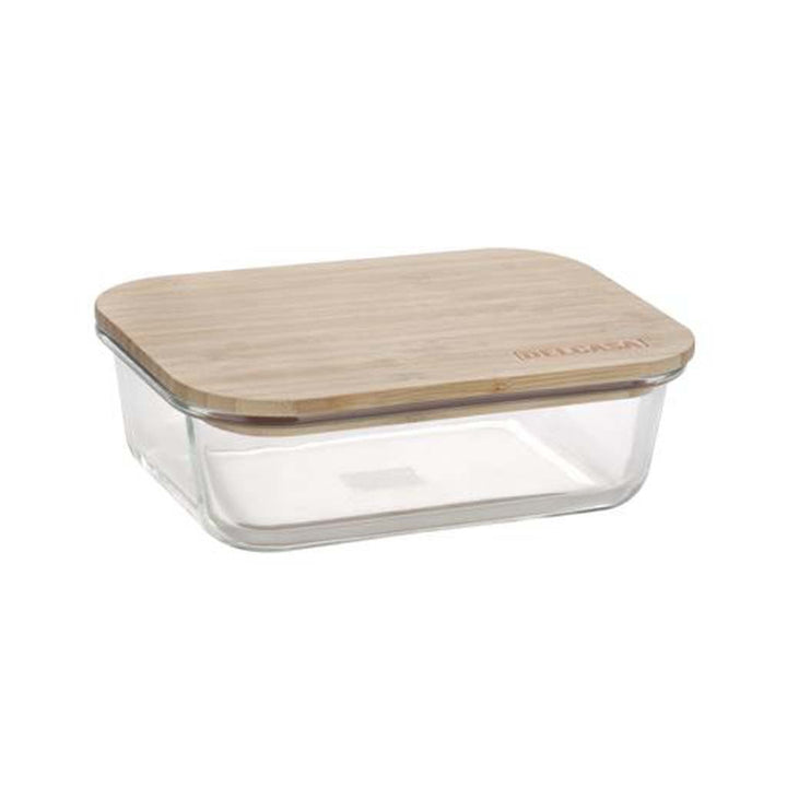 Glass Rectangular Container w/ Bamboo Lid - 1050 ML - Souk Al RasFood Storage Containers