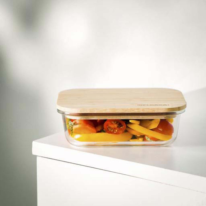 Glass Rectangular Container w/ Bamboo Lid - 1050 ML - Souk Al RasFood Storage Containers