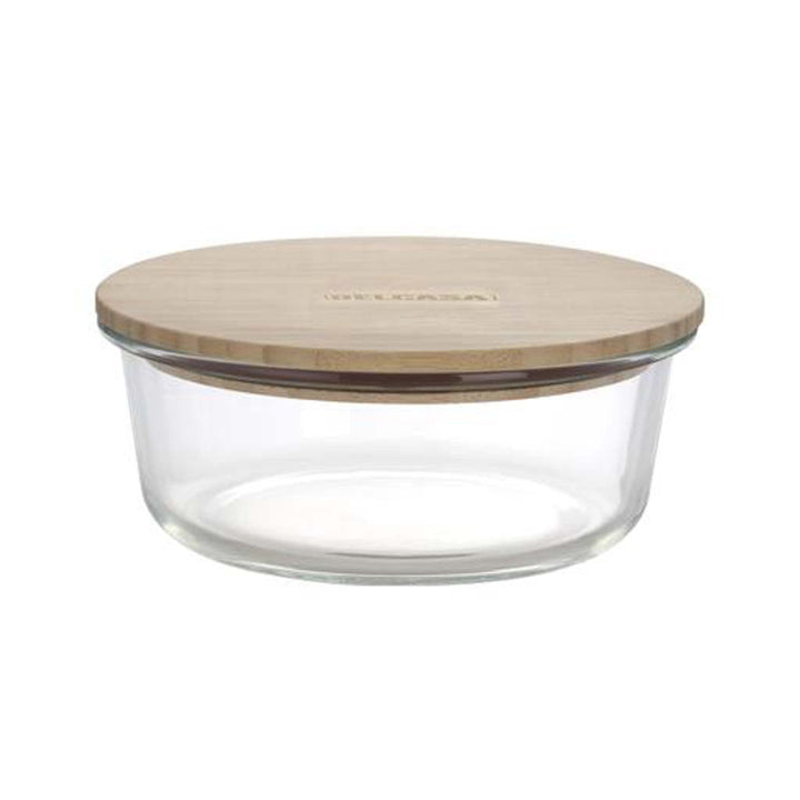 Glass Round Container w/ Bamboo Lid - 1300ML - Souk Al RasFood Storage Containers