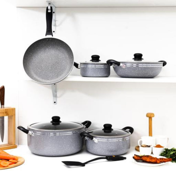 Granite Coated Non - Stick Cookware Set with Aluminum Body, 10 Pcs - Souk Al RasCookware Sets