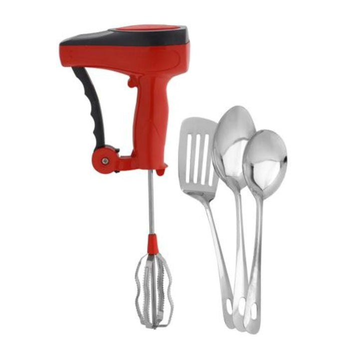 Handheld Blender Kit with 3 Serving Spoons, Manual Mixer - Ideal for Beating, Liquefying, and Churning - Includes Slotted Spoon for Cooking, Frying, and Flipping - Souk Al RasKitchen Appliances