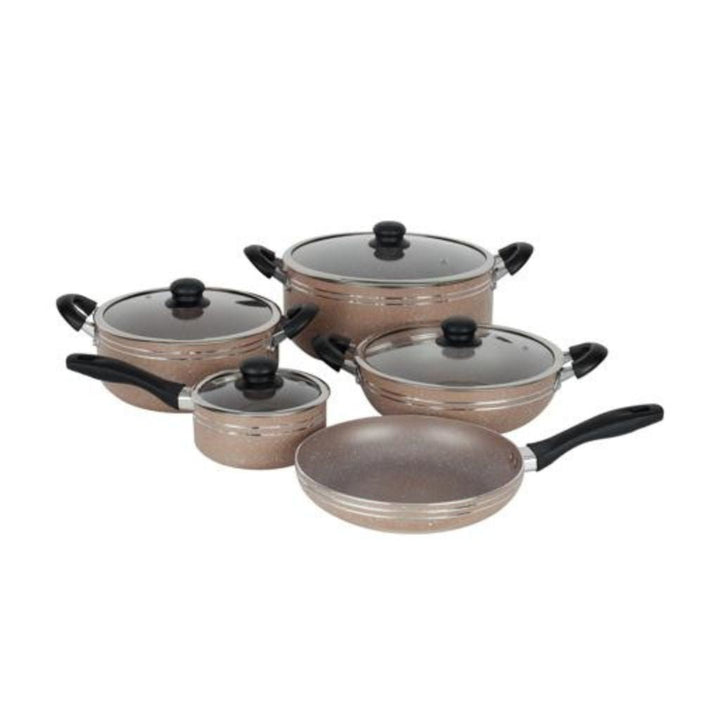 High - Quality Materials Granite Cookware Set 10pcs With Aluminum Body and Tempered Glass Lid - Souk Al RasCookware Sets