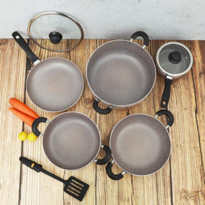 High - Quality Materials Granite Cookware Set 10pcs With Aluminum Body and Tempered Glass Lid - Souk Al RasCookware Sets