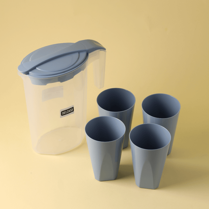 High - Quality Polystyrene Glasses & Jug Set, Drink Set of 5Pcs(1750ML jug,4 glasses 350ML) - Souk Al RasDrinkware