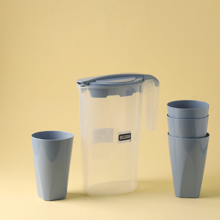 High - Quality Polystyrene Glasses & Jug Set, Drink Set of 5Pcs(1750ML jug,4 glasses 350ML) - Souk Al RasDrinkware