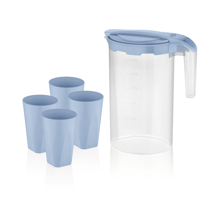 High - Quality Polystyrene Glasses & Jug Set, Drink Set of 5Pcs(1750ML jug,4 glasses 350ML) - Souk Al RasDrinkware