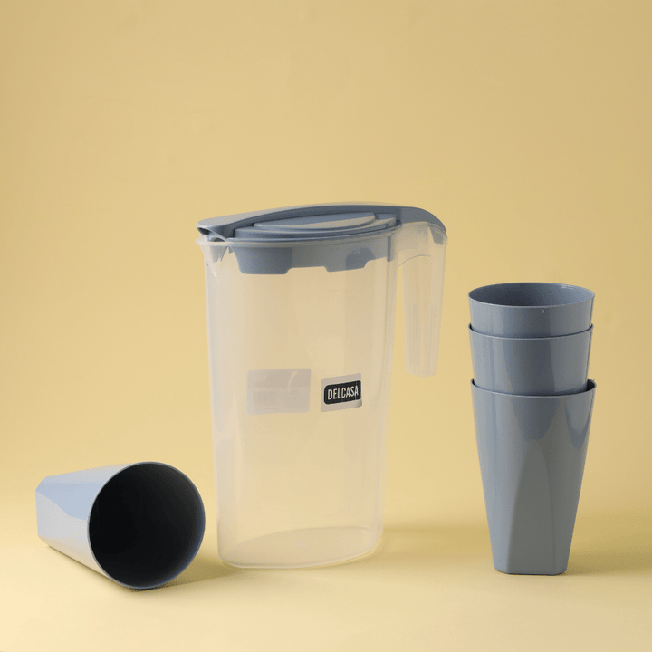 High - Quality Polystyrene Glasses & Jug Set, Drink Set of 5Pcs(1750ML jug,4 glasses 350ML) - Souk Al RasDrinkware